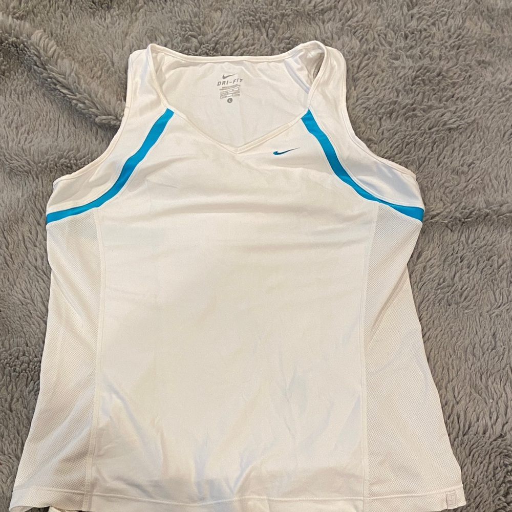 Nike Women's White Tank Top with Blue Accents